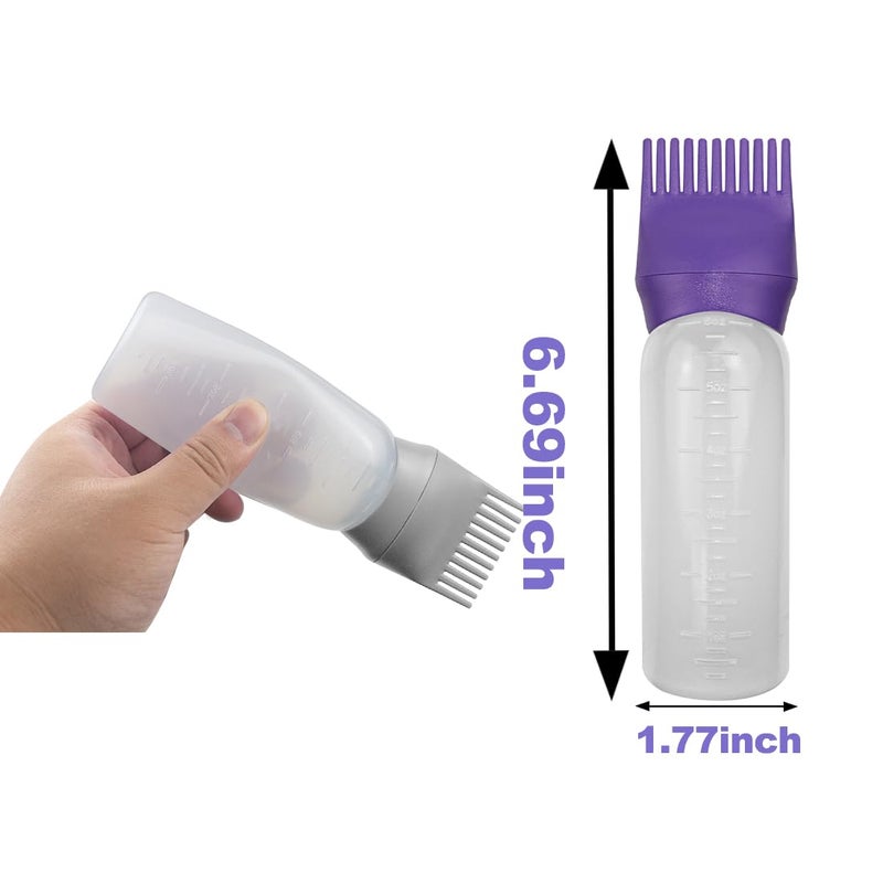 ELANE 4 Pack Hair Oiler Comb Bottle,Root Comb Applicator Bottle for Hair Oil Scalp Hair Oiling Applicator(Grey+Purple) - Image 2